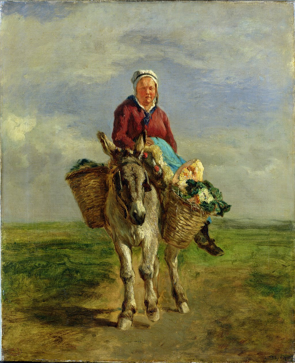 Mulher do país montando um burro de Constant Emile Troyon