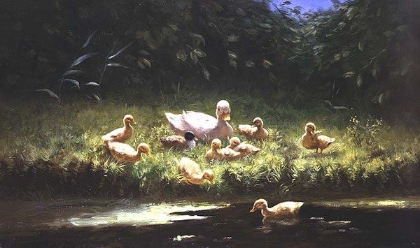 Patinhos à beira do rio (óleo sobre tela) de Constant Artz