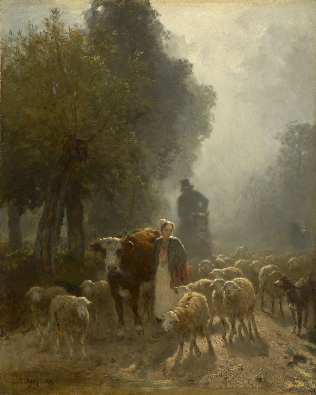 Ir ao mercado em uma manhã nublada, 1851 de Constant Emile Troyon