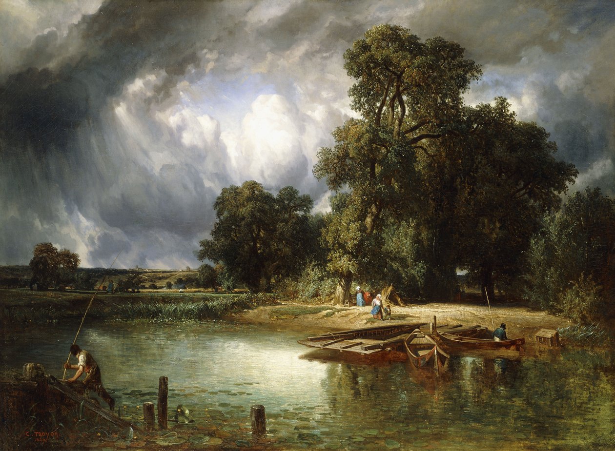 A travessia de balsa, 1849 de Constant Emile Troyon