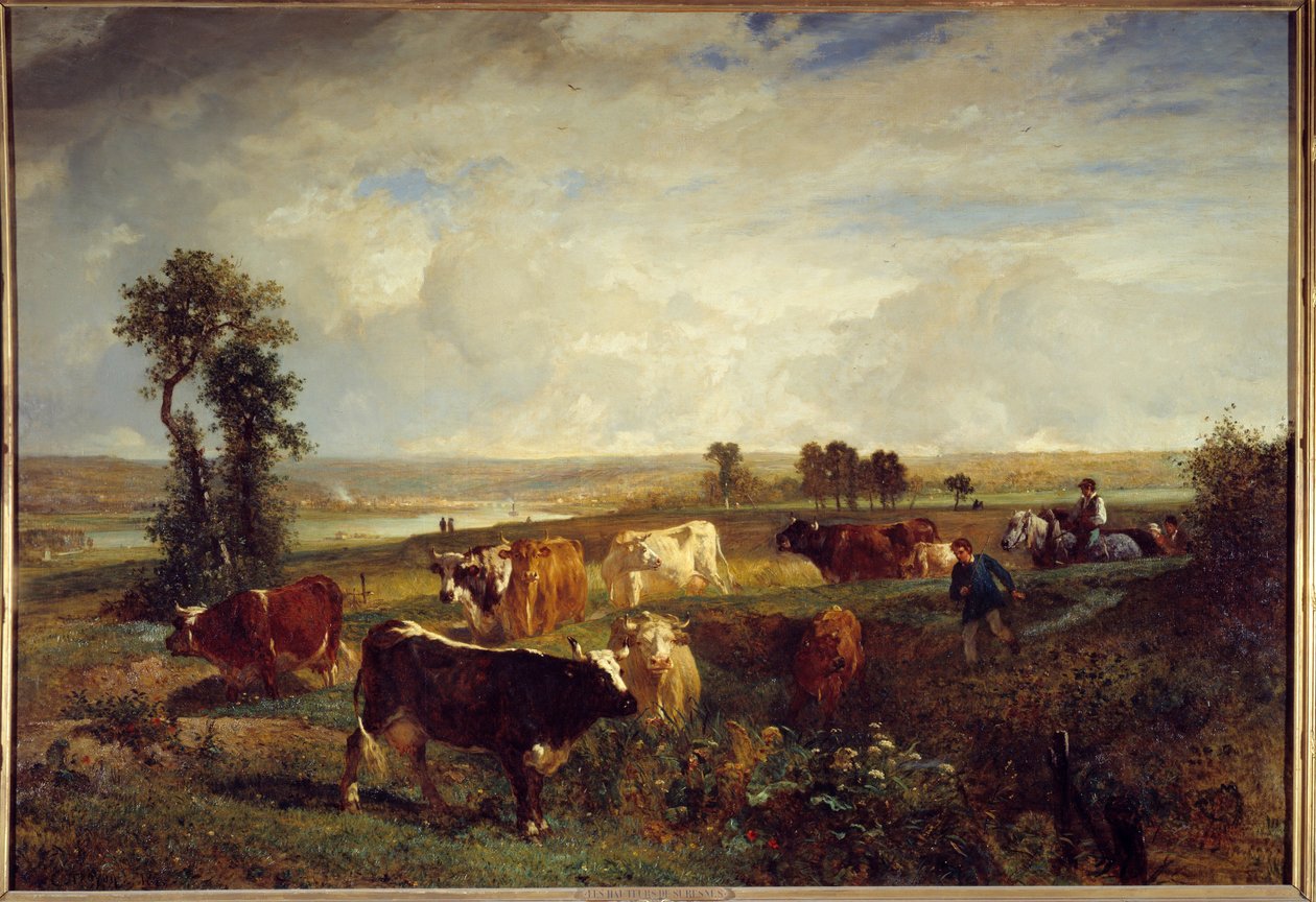 Vista das alturas de Suresnes (Hauts de Seine). Pintura de Constant Troyon (1810-1865) de Constant Emile Troyon