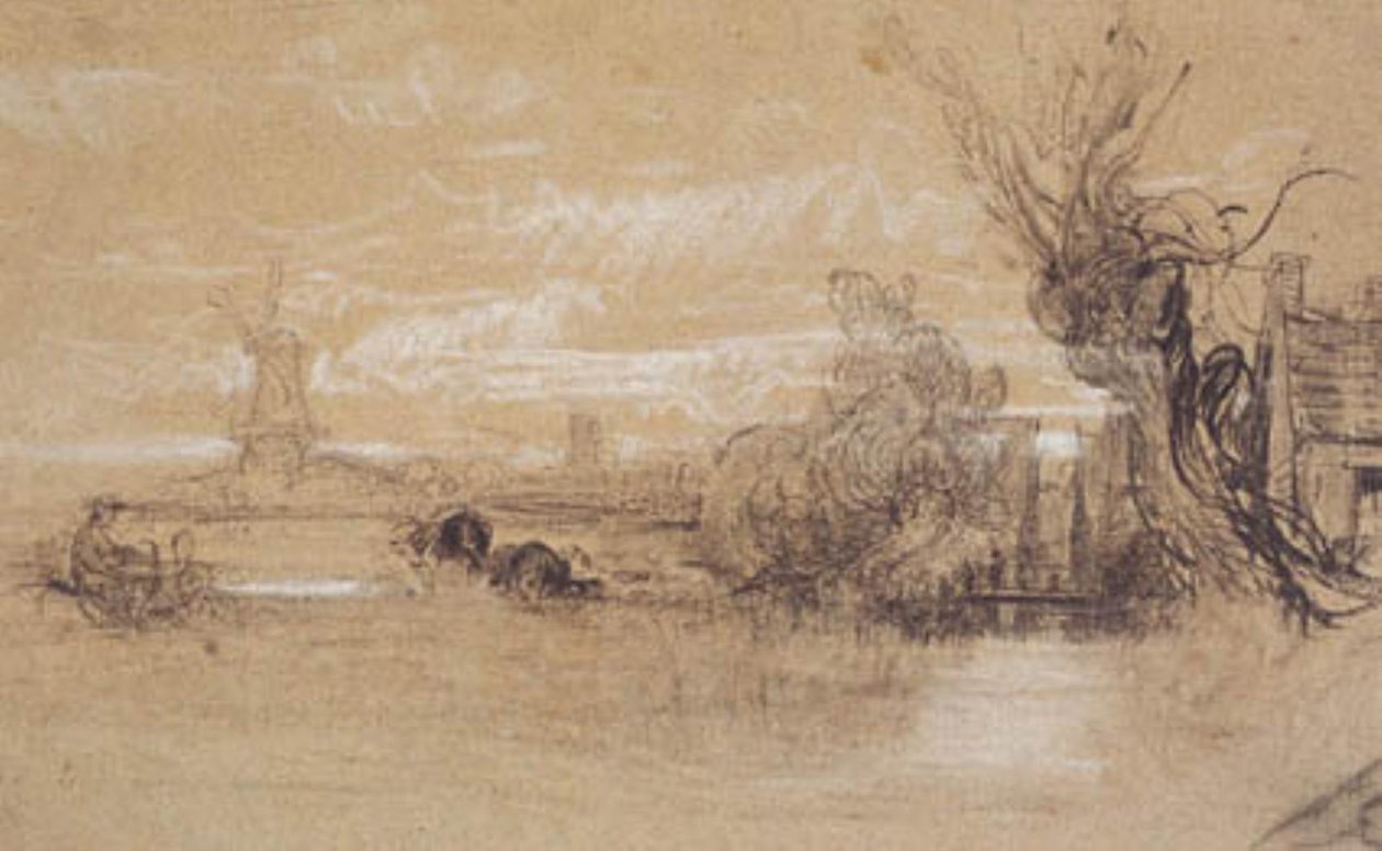 Paisagem com vacas, fazenda e moinhos de Constant Troyon