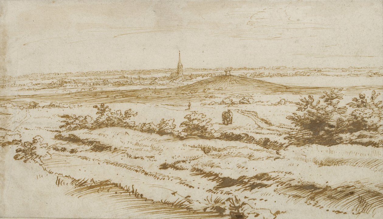 Paisagem perto de Appeldoorn, 1680 (caneta e tinta marrom) de Constantijn the Younger Huygens