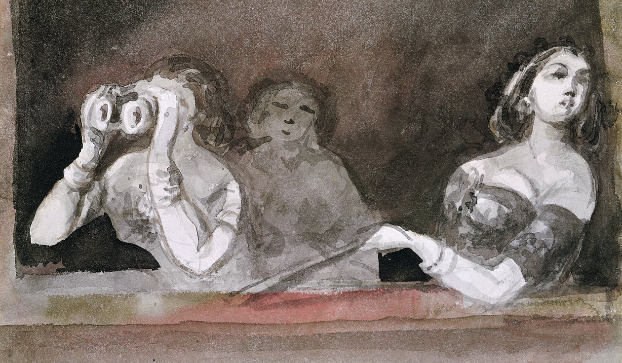 Assentos de caixa (caneta e tinta de lavagem no papel) de Constantin Guys