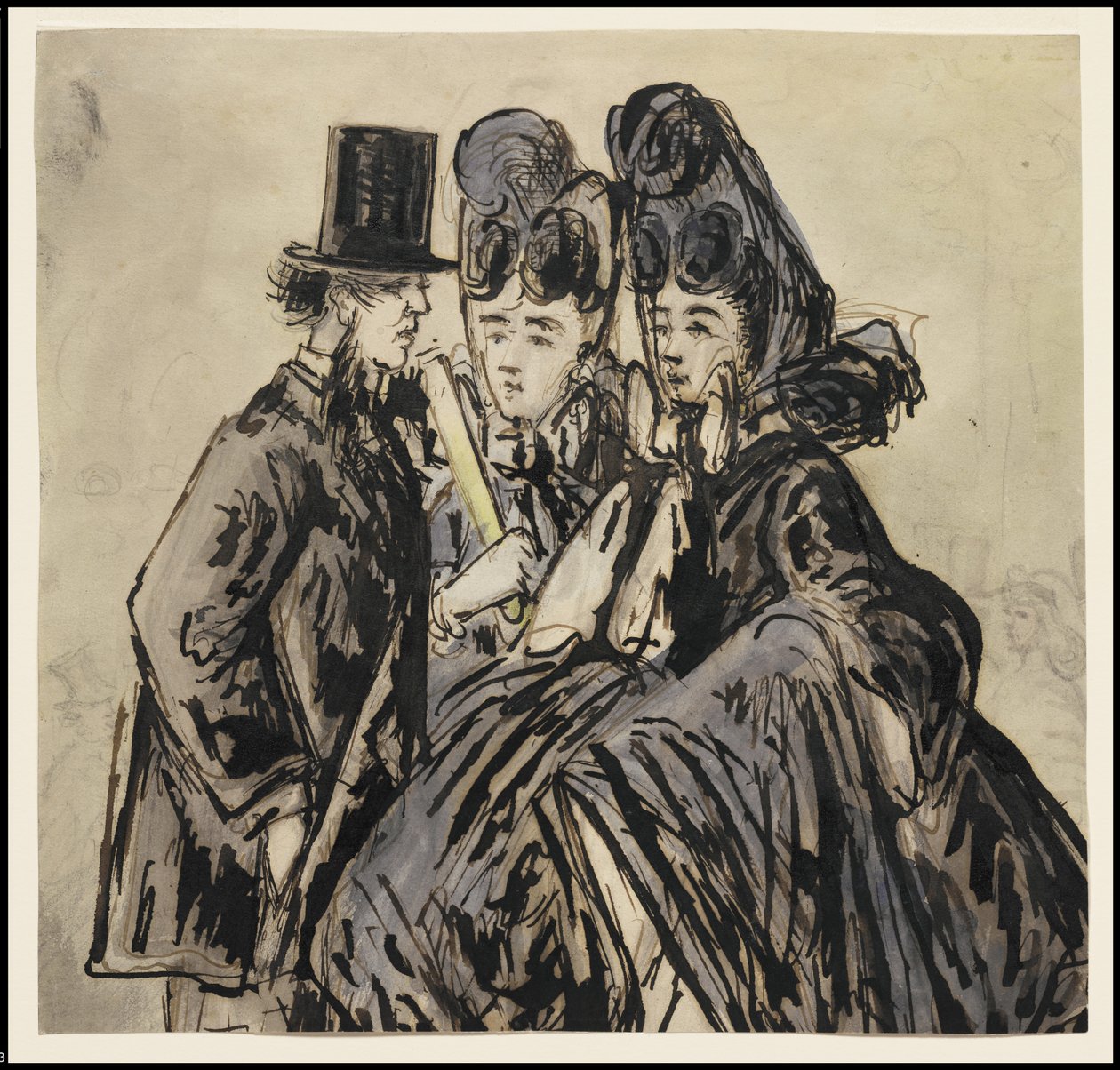 Um cavalheiro e duas senhoras, 1860 de Constantin Guys
