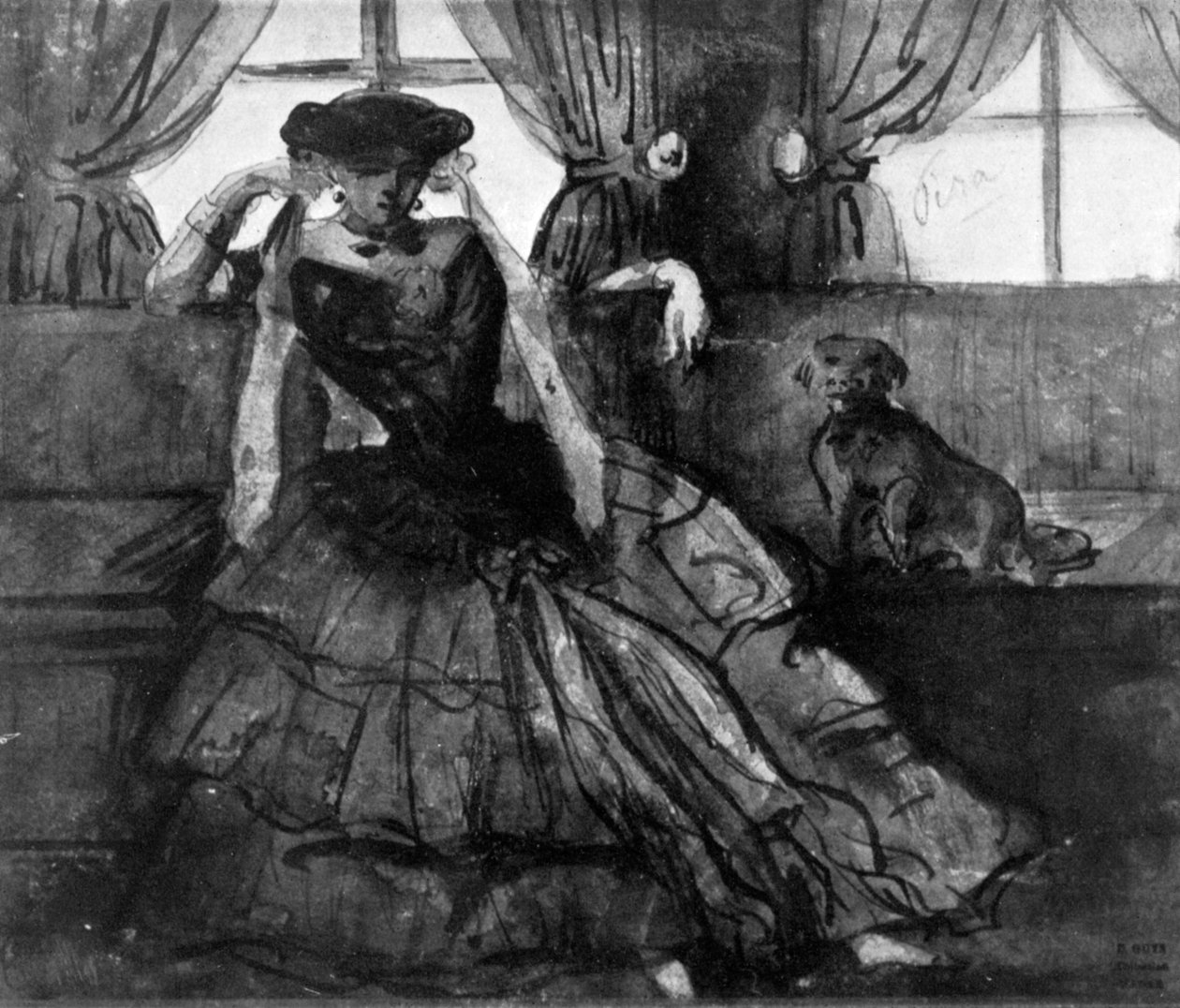 Uma senhora com seu cachorro, século XIX, 1930. de Constantin Guys