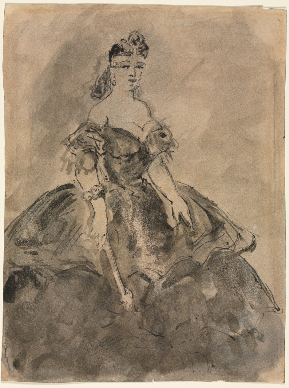 No baile reto, La femme à léventail, depois de Goya verso, século XIX. de Constantin Guys