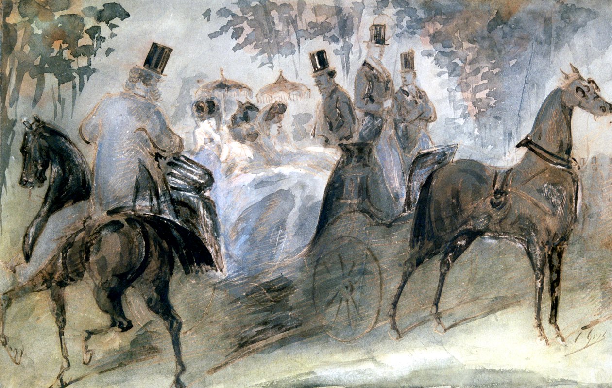 O cavalo e os cavaleiros elegantes, c1822-1892 de Constantin Guys
