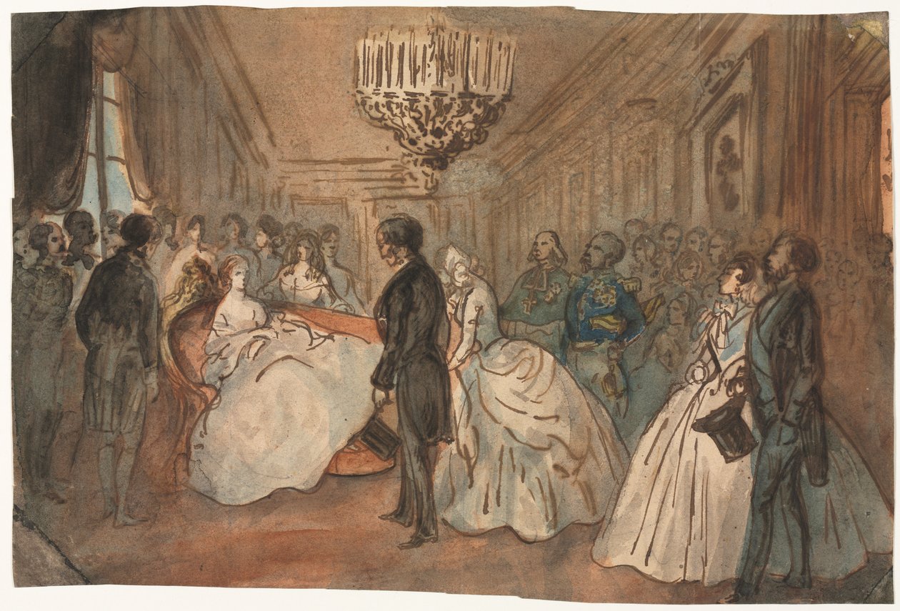 A Imperatriz Eugénie Recebendo o Corpo Diplomático após o Nascimento do Príncipe Imperial de Constantin Guys