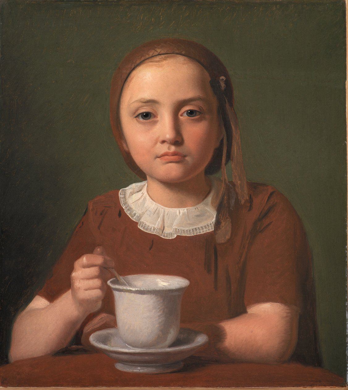 Retrato de uma menina, Elise Købke, com um copo na frente dela de Constantin Hansen