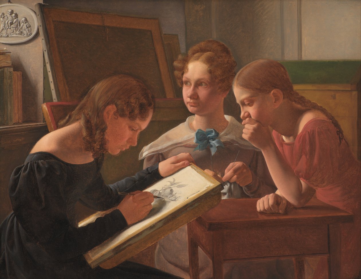 Três Raparigas. As Irmãs do Artista: Alvilde, Ida e Henriette de Constantin Hansen
