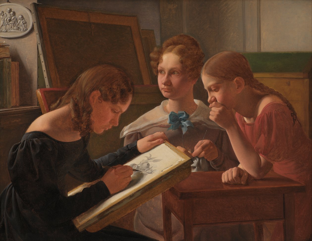 Três jovens garotas. As Irmãs Artistas: Alvilde, Ida e Henriette, 1827 de Constantin Hansen
