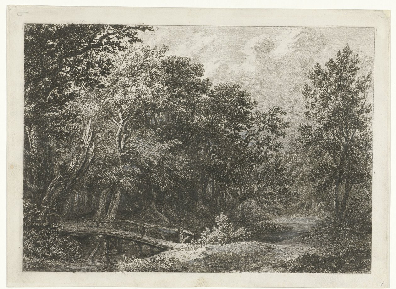 Vista da floresta com ponte de madeira de Constantinus Cornelis Huysmans