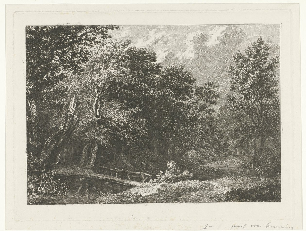 Vista da floresta com ponte de madeira de Constantinus Cornelis Huysmans