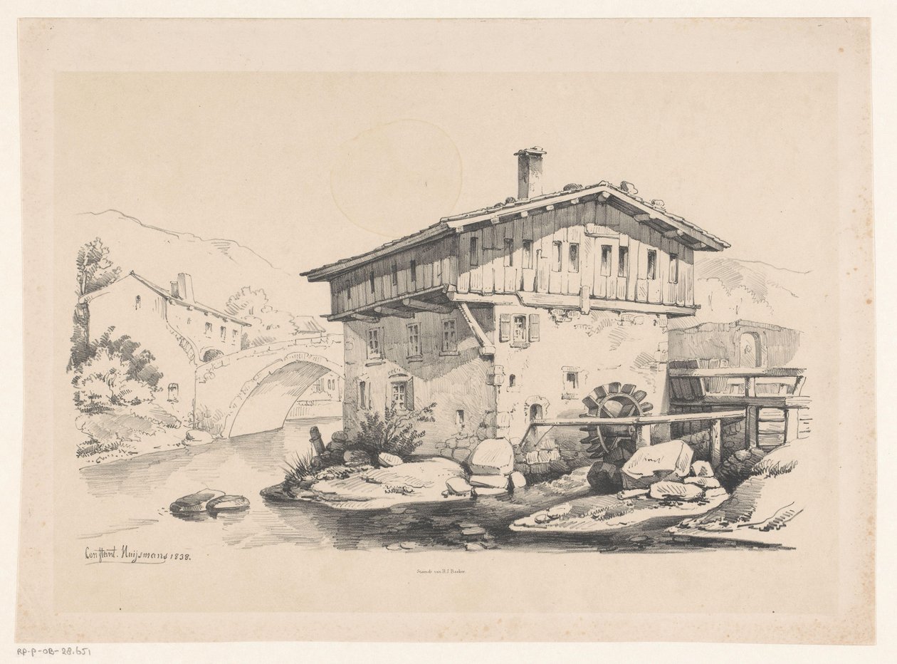Casa e moinho de água em aldeia de montanha
A Paisagem (título da série) de Constantinus Cornelis Huysmans