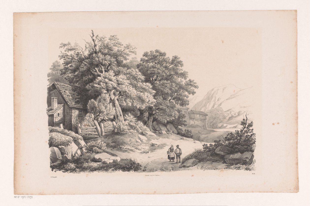 Paisagem com duas figuras numa estrada de campo
A Paisagem (título da série) de Constantinus Cornelis Huysmans