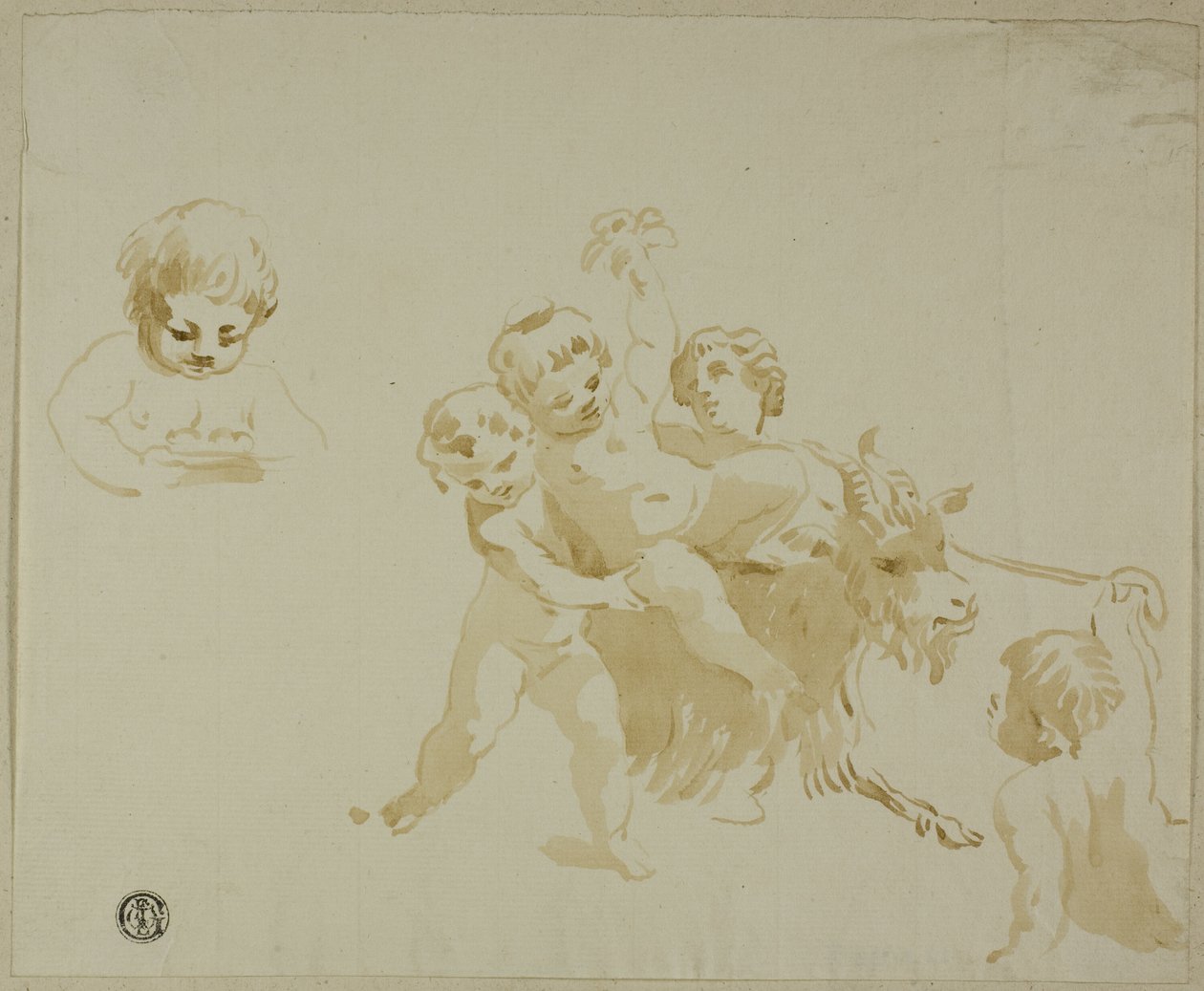 Putti a brincar com uma cabra de Conte Antonio Maria Zanetti the Elder