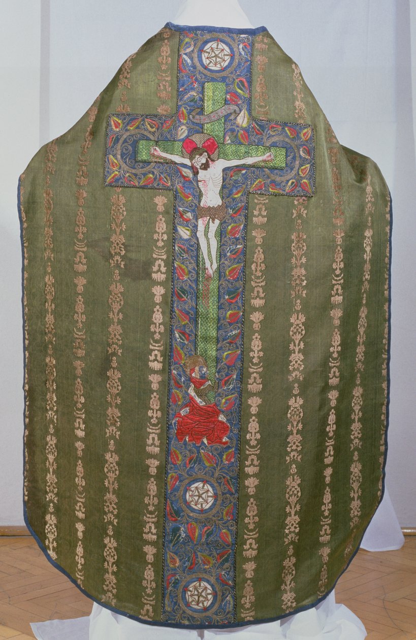 Casula Verde com Maria Madalena ao pé da Cruz, 1482 (veludo, linho, cetim e bordado) de Convent Workshop of St. Bridget