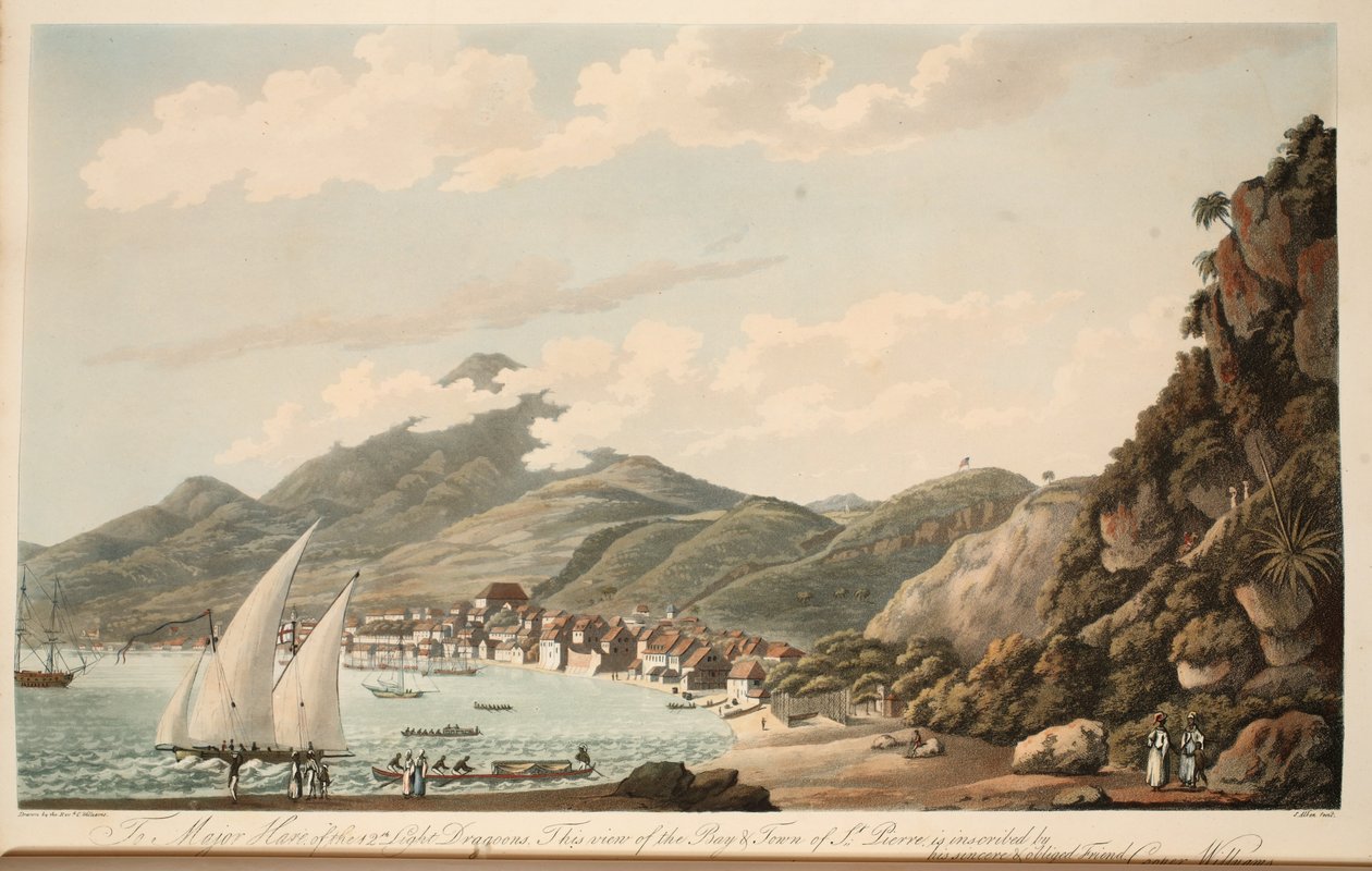 Vista da baía e da cidade de St. Pierre, Martinica, ilustração de "uma conta da campanha nas Índias Ocidentais" pelo Rev. Cooper Willyams, litografia por S. Alken, bar. Londres 1796 de Cooper Willyams