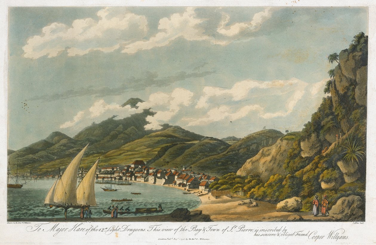 Vista da baía e da cidade de Saint Pierre (Martinica). Litografia (42,3x56 cm) de Cooper Willyams (1762-1816) de Cooper (after) Willyams