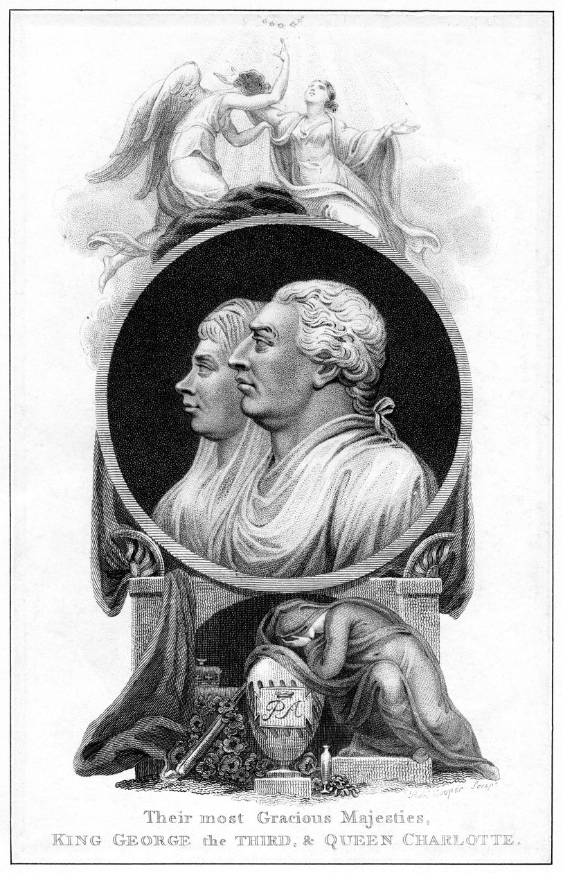 Rei George III e rainha Charlotte, século XIX de Cooper