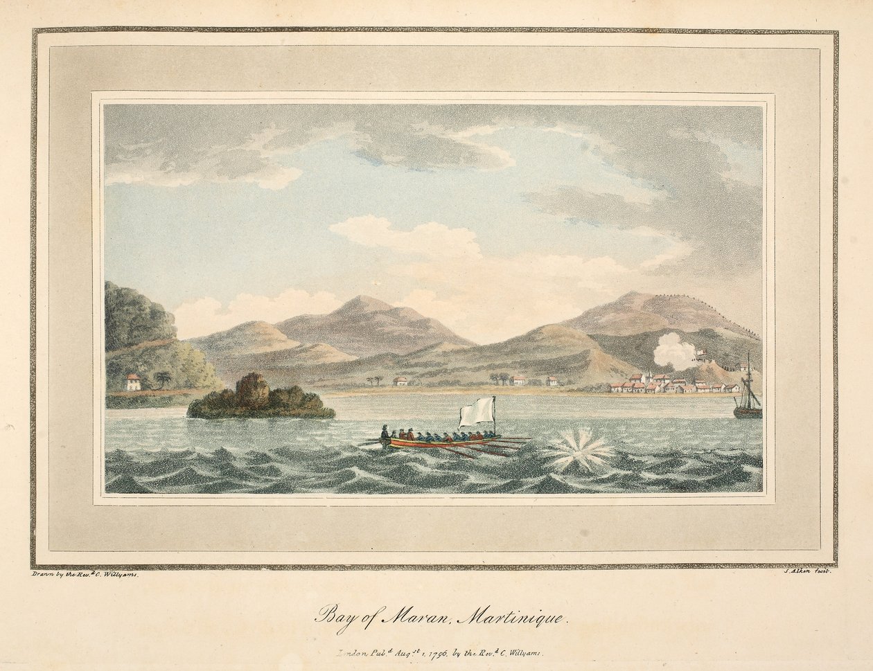 Baía de Maran, Martinica, ilustração de "Uma conta da campanha nas Índias Ocidentais" pelo Rev. Cooper Willyams, litografia por S. Alken, pub. Londres 1796 de Cooper Willyams