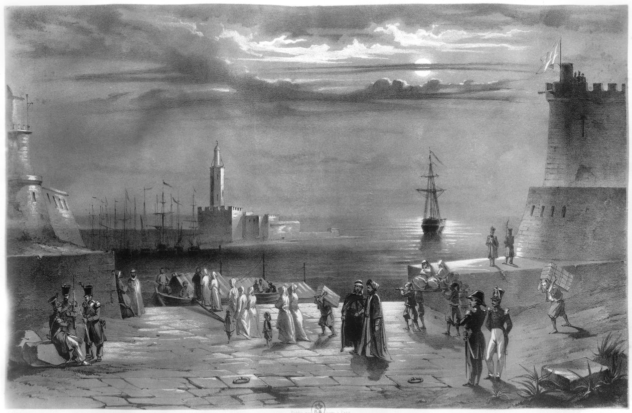 O Dey Hussein Ibn El Hussein (1765-1838) deixando Argel depois que a cidade foi capturada no dia 4 de julho de 1830 de Coppin