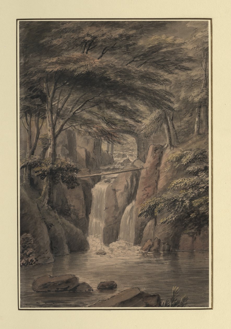 Cascata em Sir Michael Fleming, 1780 (wc, tinta e lápis no papel) de Copplestone Warre Bamfylde
