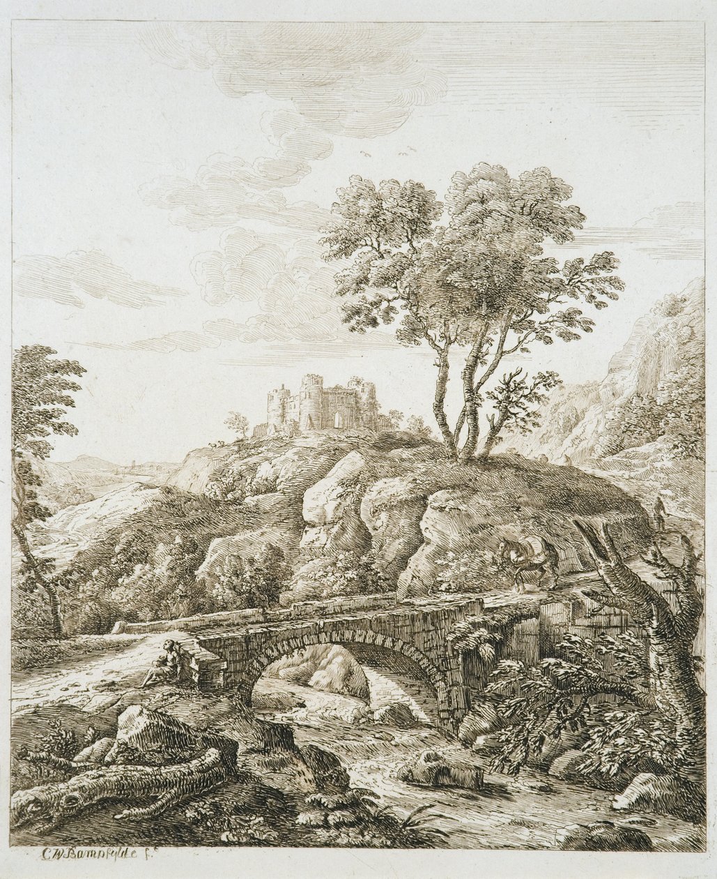 Paisagem com castelo (gravura sobre papel) de Copplestone Warre Bamfylde