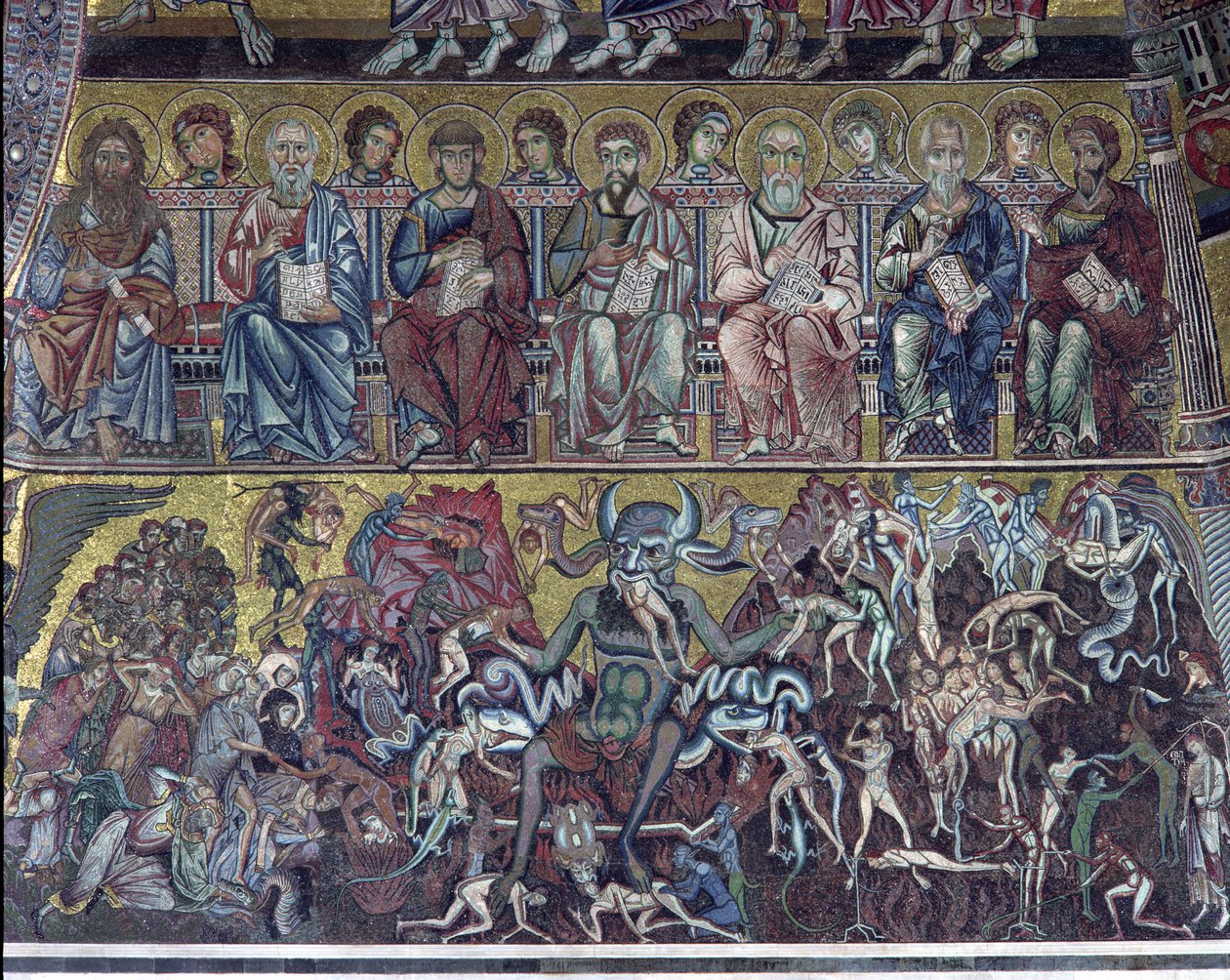 Inferno, detalhe do último julgamento do cofre acima da abside, 1225 mosaico de Coppo di Marcovaldo