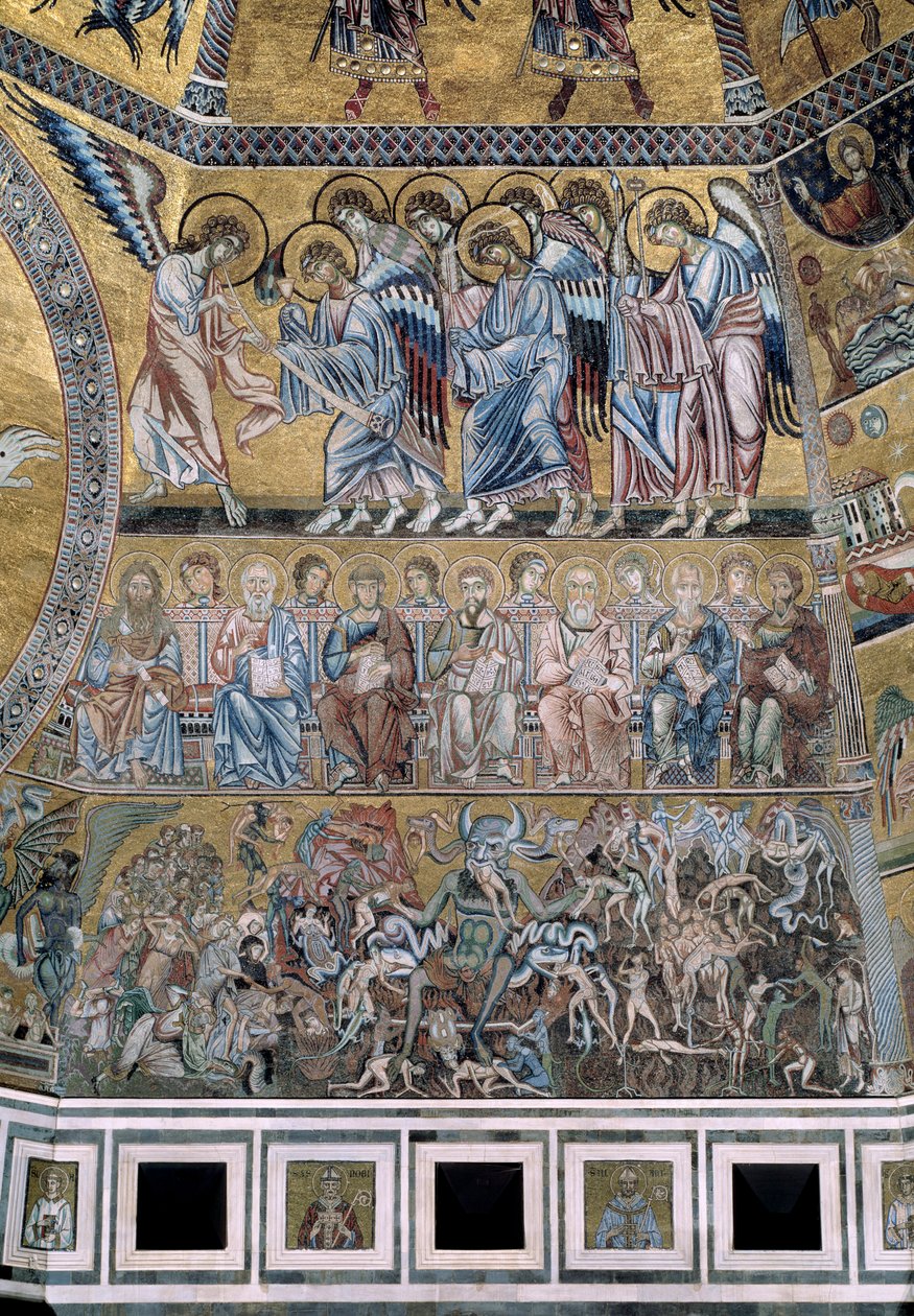 O Juízo Final Satanás devora as almas dos condenados - Detalhe dos mosaicos, ca1270 de Coppo di Marcovaldo