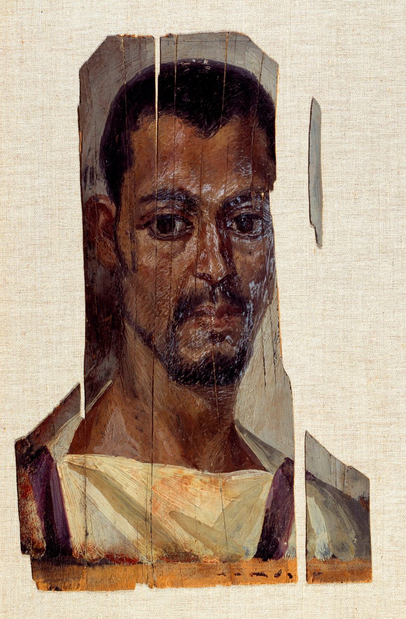Retrato da múmia masculina. Século III, período romano (antigo Egipto) (30 a.C.-395 d.C.) Da região de Fayoum (Fayum). Sol 0,41x0,14 m Paris, musee du Louvre de Coptic