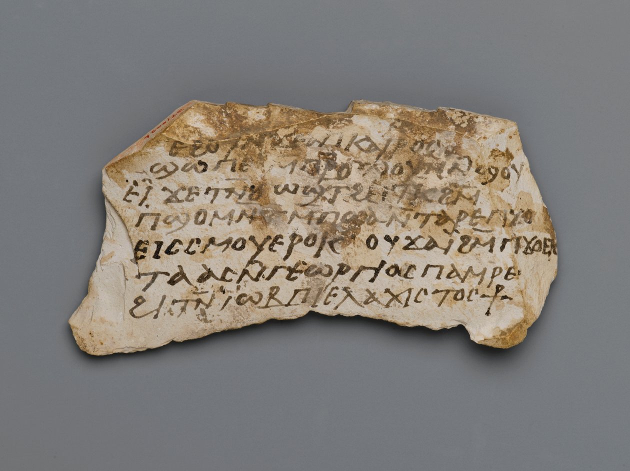 Ostrakon, de Tebas, 395-642 dC (calcário) de Coptic Coptic
