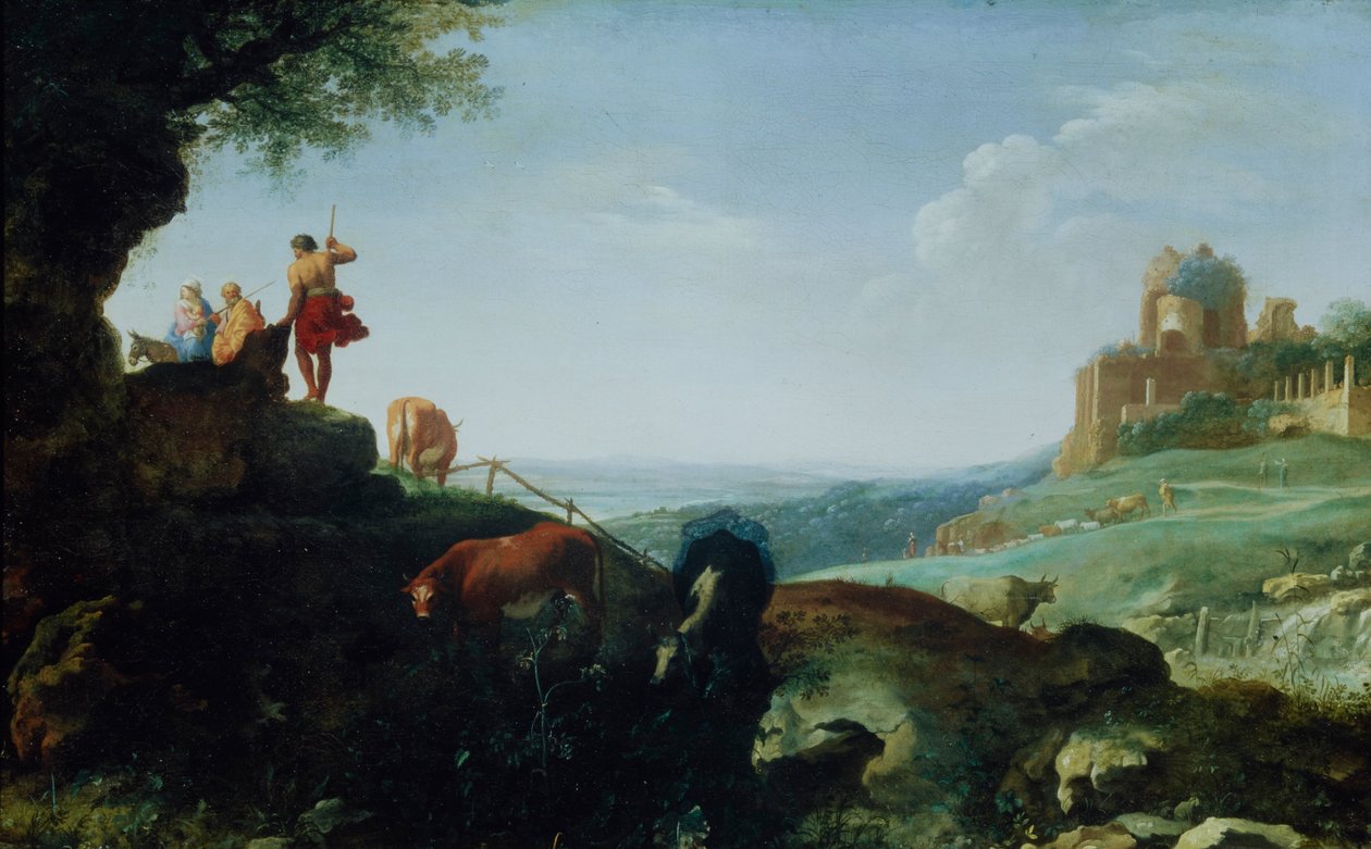 Paisagem com o vôo para o Egito de Cornelis van Poelenburch