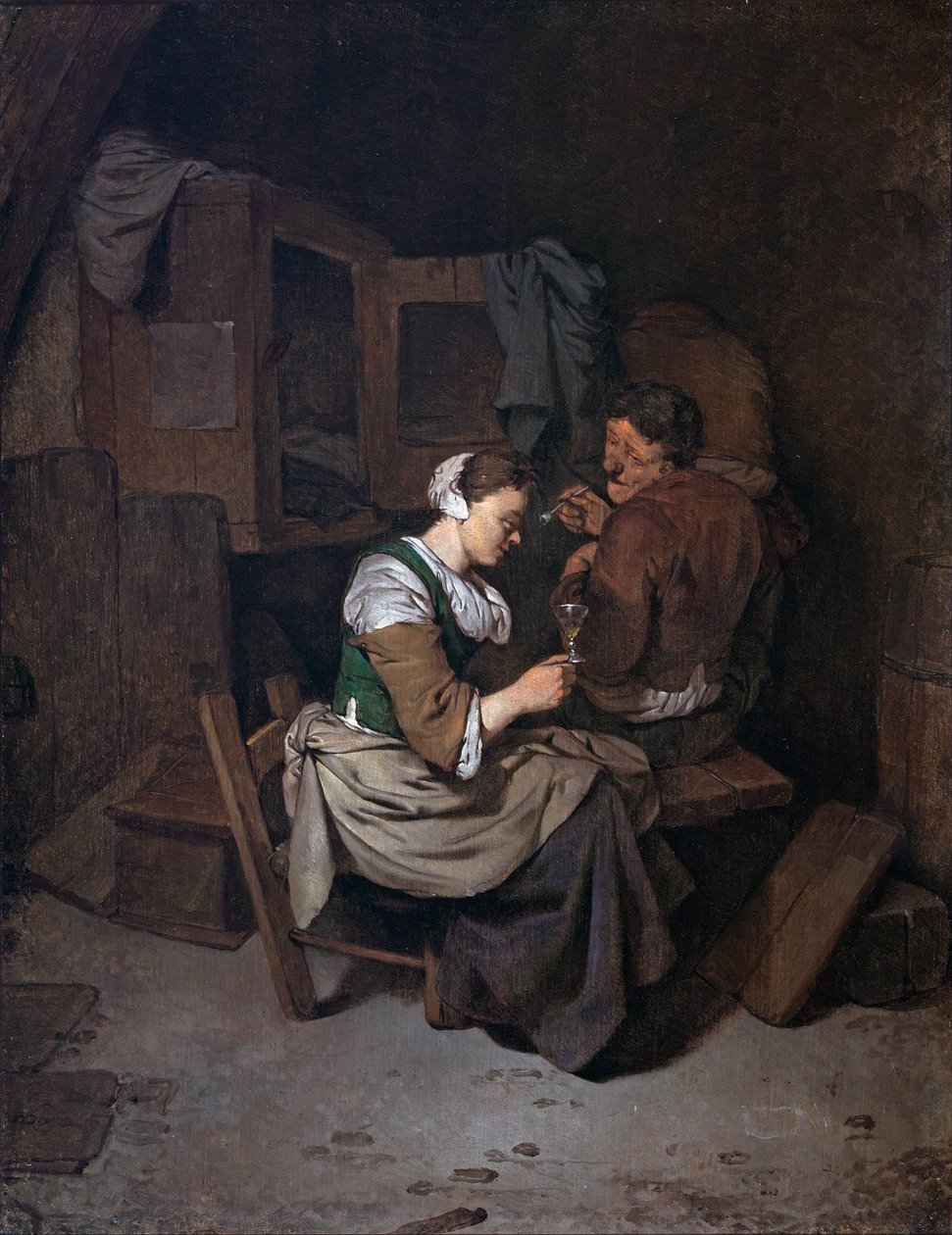Mulher, com, wineglass, e, dois, macho, camponês de Cornelis Pietersz Bega