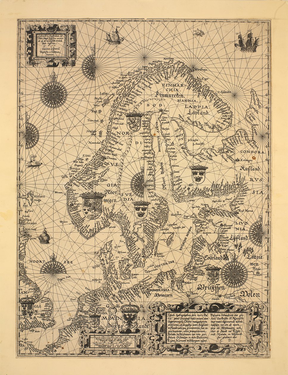 O mapa é publicado em Amsterdã (1610) e mostra Escandinávia, Norgen de Cornelis Doedsz