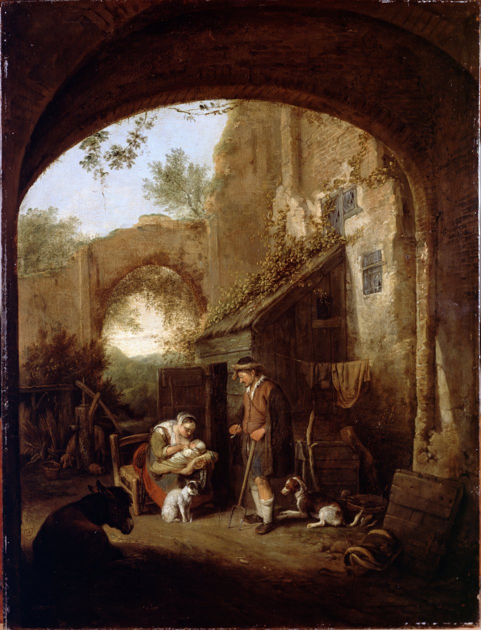 Figuras no pátio de um prédio antigo de Cornelis Dusart