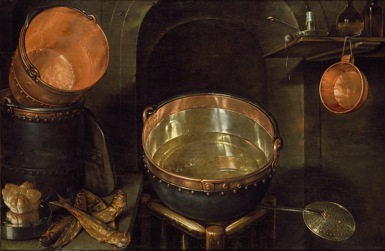 Ainda vida de utensílios de cozinha, do século XVII de Cornelis Jacobsz