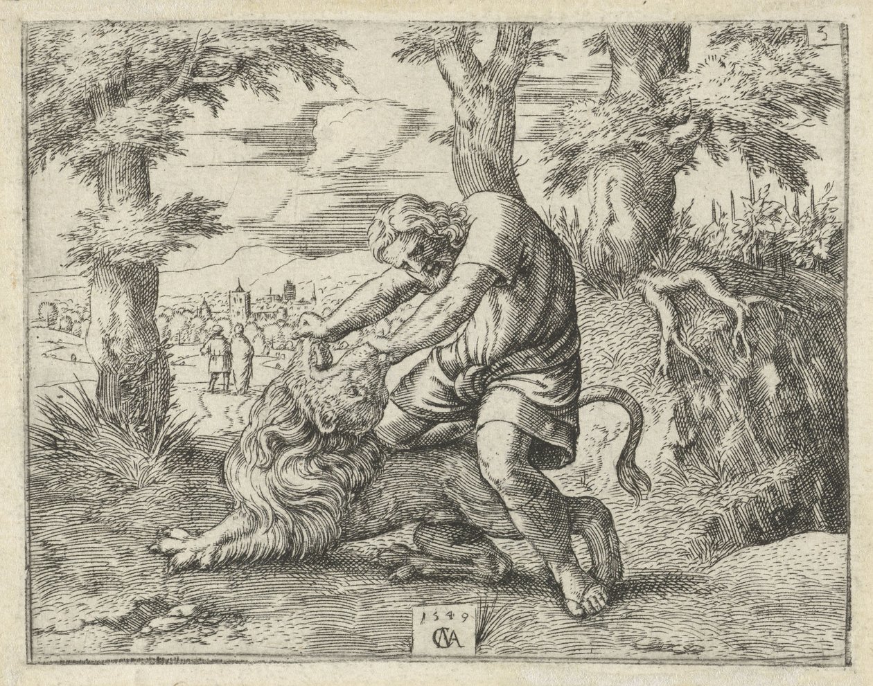 Sansão mata o leão com as mãos nuas de Cornelis Massijs