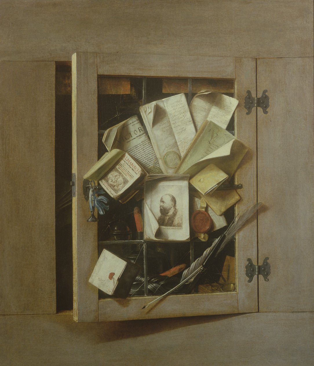 Um Trompe o Olho de um Armário Aberto, 1665 de Cornelis Norbertus Gysbrechts