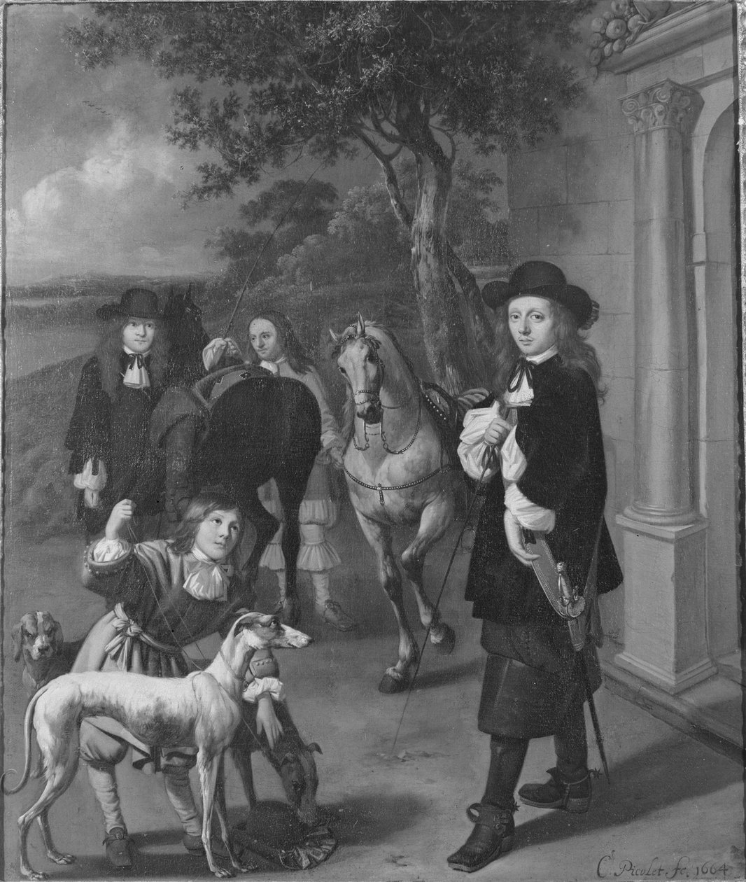 Dois jovens prontos para um passeio a cavalo de Cornelis Picolet
