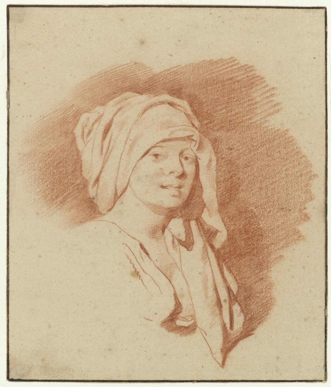 Desenho de sangue de um busto de uma mulher com uma toalha em volta da cabeça de Cornelis Pietersz Bega