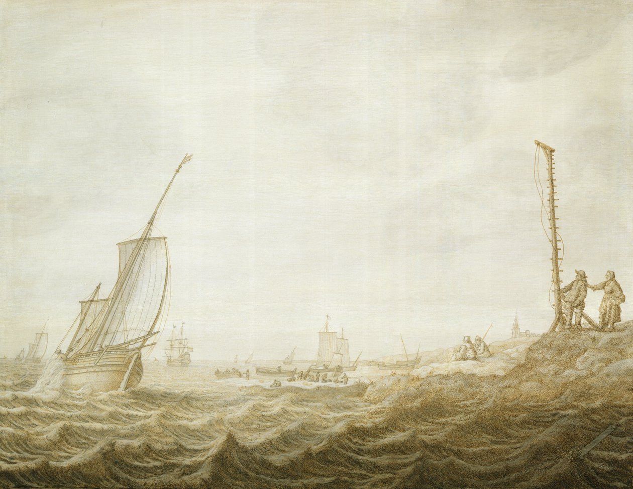 Um Grisaille de uma cena costeira com figuras de Cornelis Pietersz. de Mooy