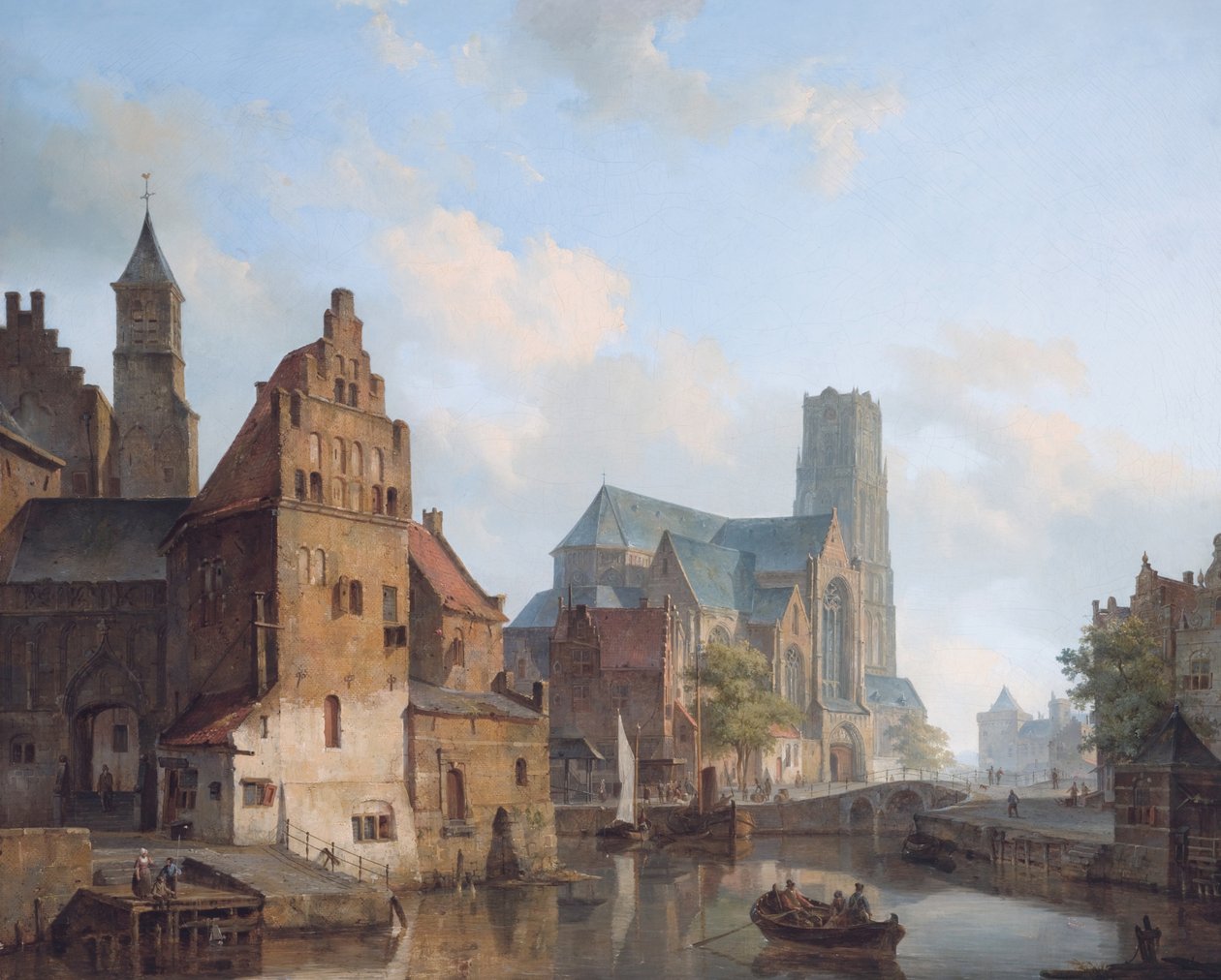 Vista da Igreja de Delft Vaart e Saint Laurens, Roterdã de Cornelis Springer