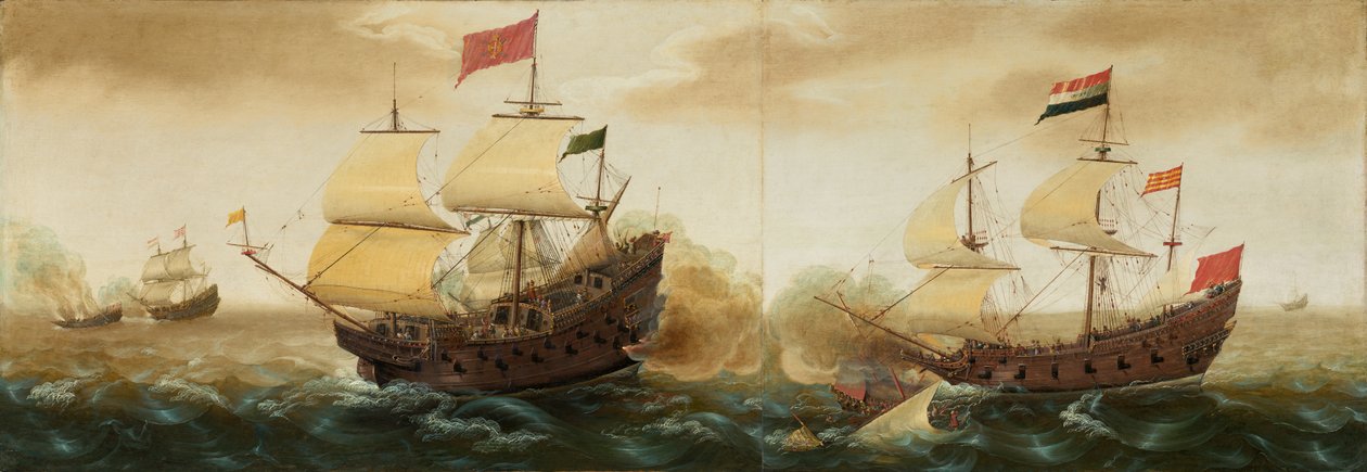 Um encontro naval entre e navios de guerra espanhóis de Pieter Cornelisz. Verbeeck