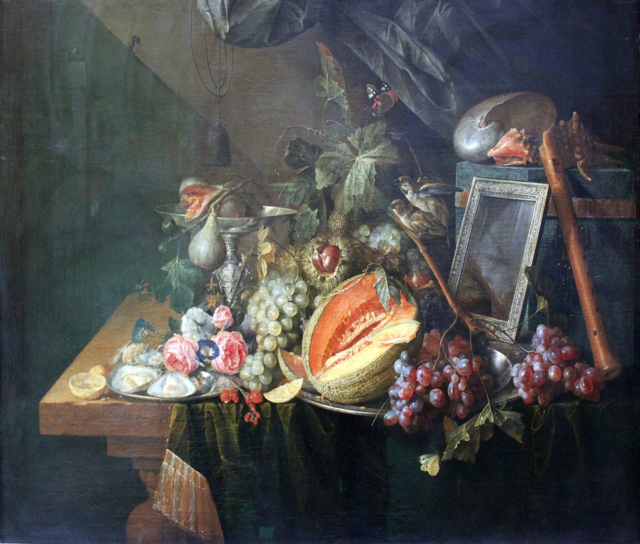Ainda vida com copulando pardais de Cornelis de Heem