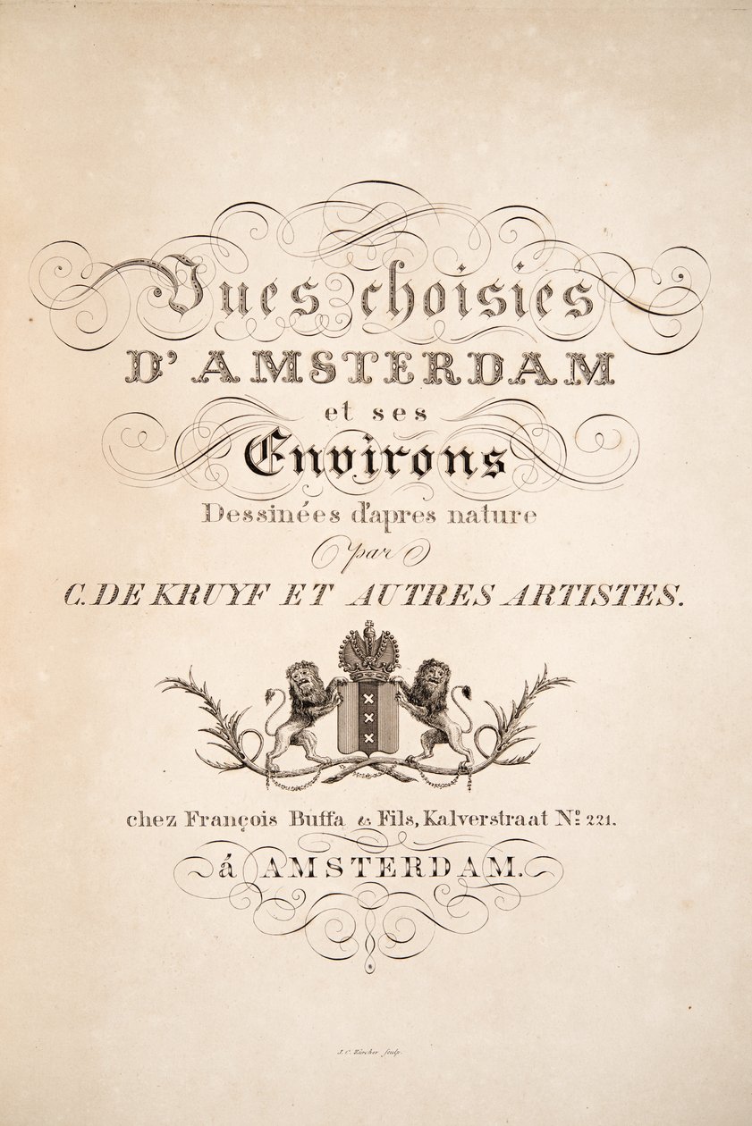 Frontispício de &39;Chosen vistas de Amesterdão e arredores&39;, pub. Amsterdã, 1825 de Cornelis de Kruyff