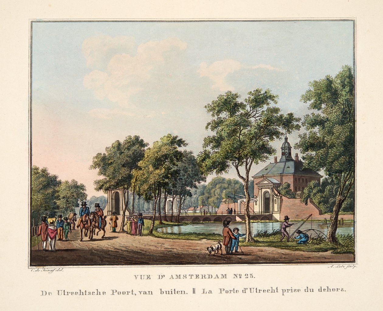 Vue d&39;Amsterdam No.23. De Utrechtsche Poort, de fora. La Porte d&39;Utrecht Prémio dos Dehors, 1825 (gravura à mão) de Cornelis de Kruyff
