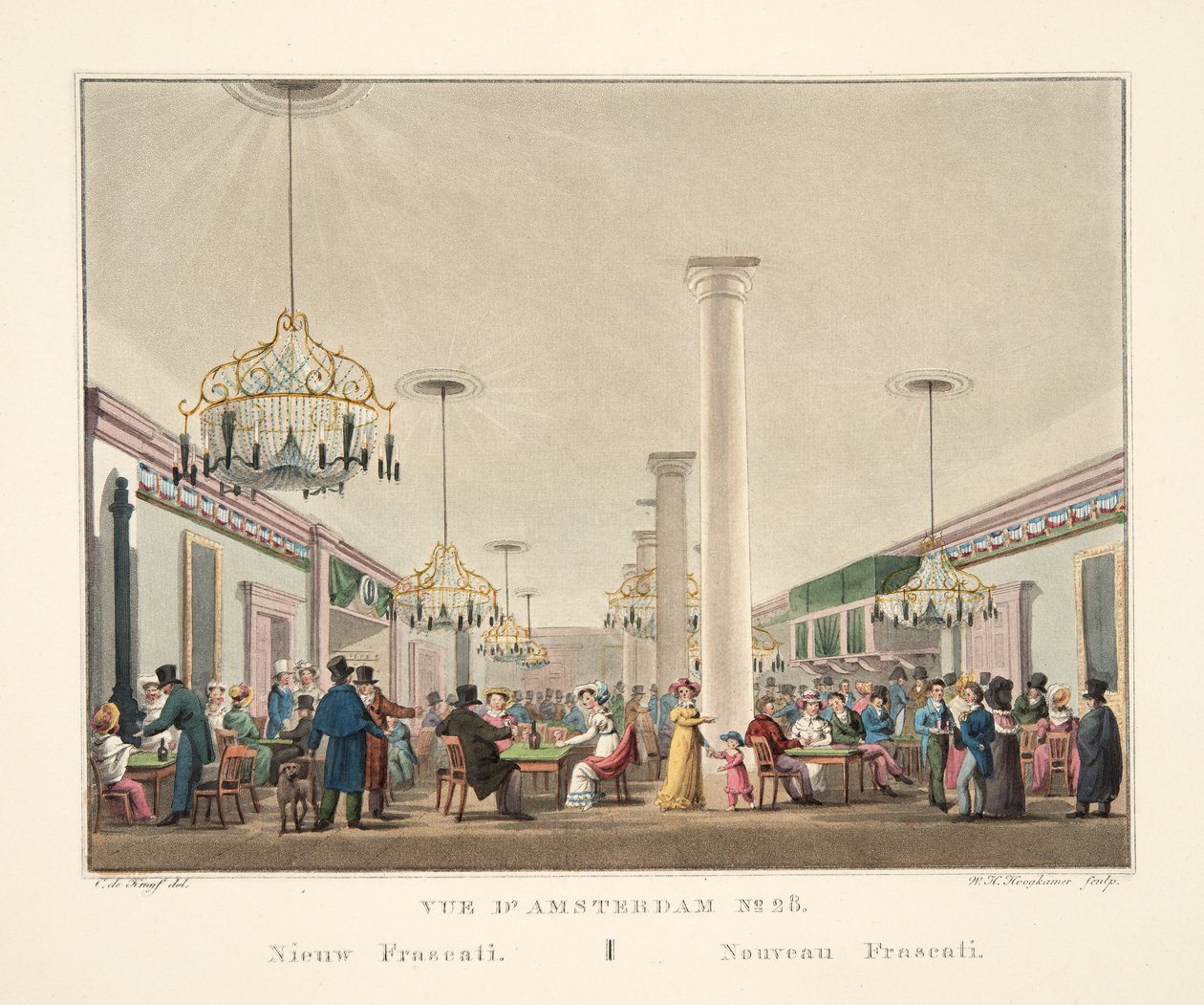 Vue d&39;Amsterdam No.28. Novo Frascati. Nouveau Frascati, 1825 (gravura colorida à mão) de Cornelis de Kruyff