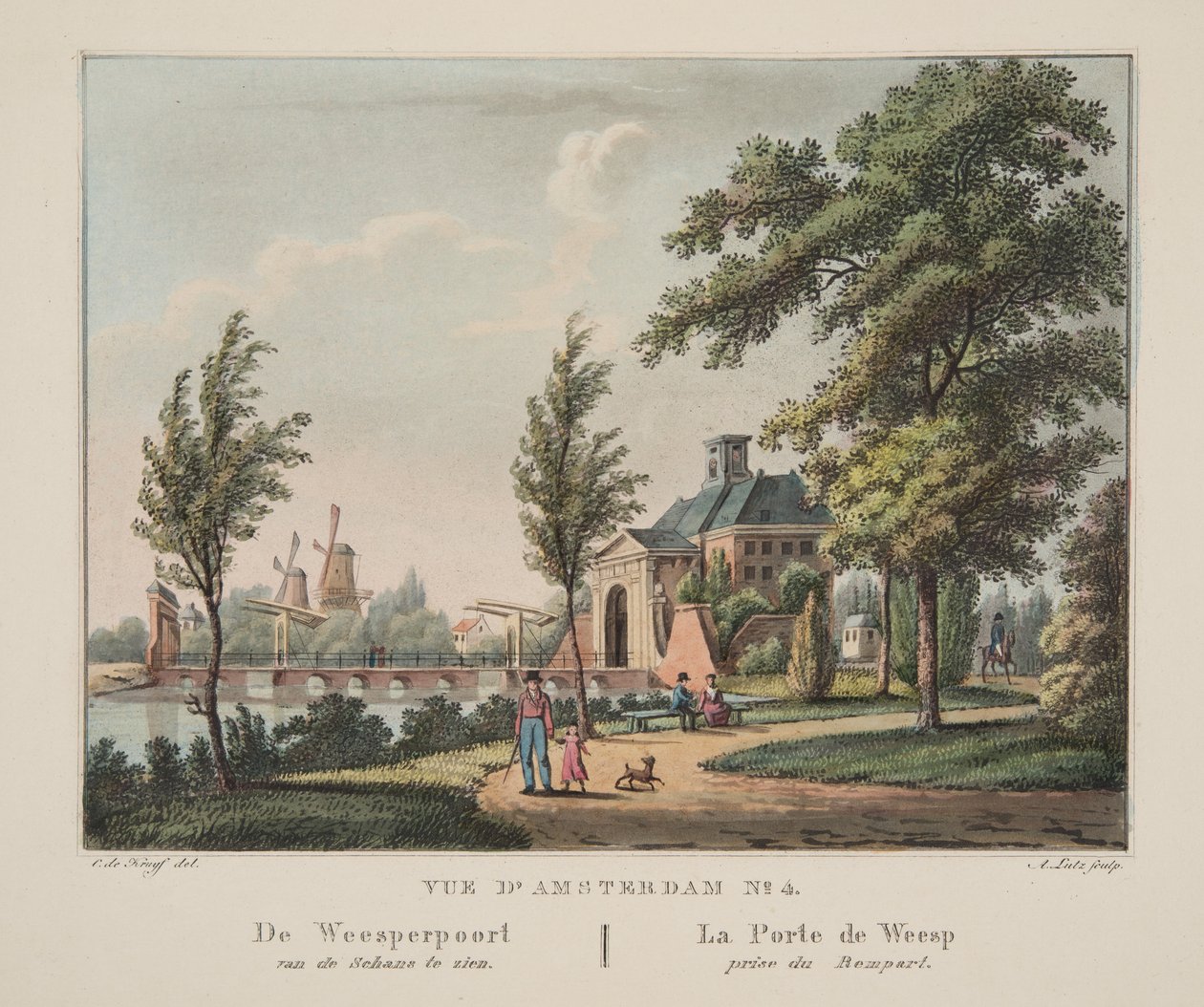 Vue d&39;Amsterdam No.4. O Weesperpoort correu para ver os Schans. La Porte de Weesp Prémio du Rempart, 1825 (gravura à mão) de Cornelis de Kruyff